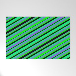 [ Thumbnail: Green, Medium Slate Blue, Lime & Black Colored Stripes/Lines Pattern Welcome Mat ]