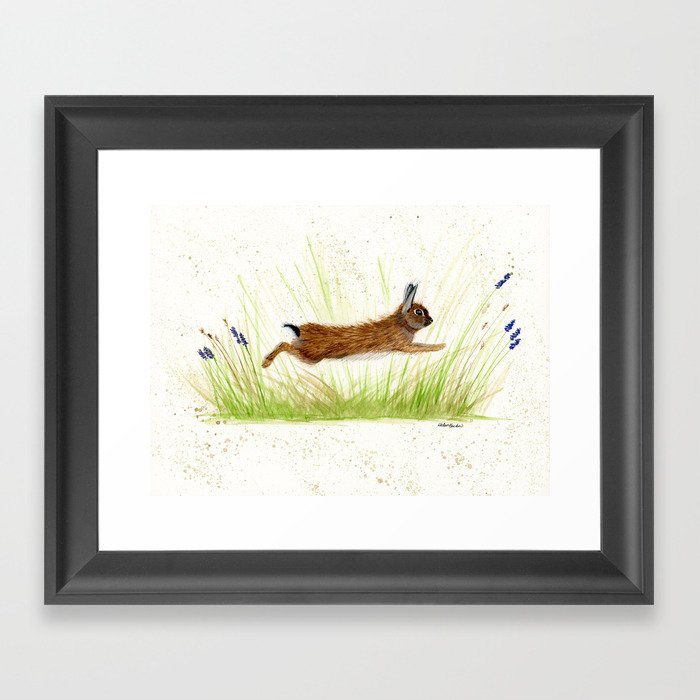 Leaping Rabbit - animal watercolor painting Framed Art Print
