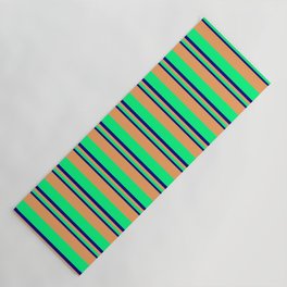 [ Thumbnail: Blue, Green & Brown Colored Lines/Stripes Pattern Yoga Mat ]