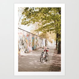 Berlin, Germany⎪Street photography with Berlin city panorama green nature and bike with fine art aesthetic and summer pastel colors on Berlin wall panorama Art Print