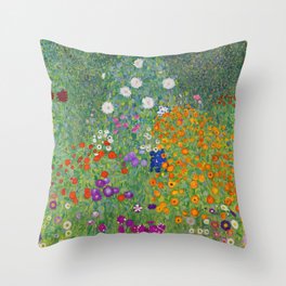 Gustav Klimt Flower Garden Floral Art Nouveau Throw Pillow