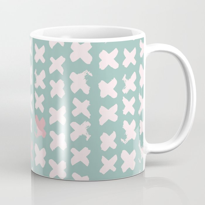 Contemporary X Paint Cross stich Mint Pink Pattern Coffee Mug