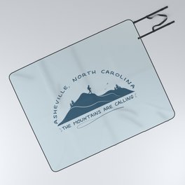 Asheville - The Mountains Are Calling - AVL 10 Greyblue Picnic Blanket | Iloveasheville, Nc, Hiking, Avlmerchandise, Asheville, Avlnc, Mountains, Mountainstshirt, Avldesign, Hiker 