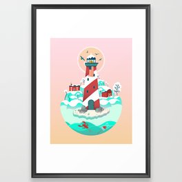 New England - Winter Lighthouse Framed Art Print