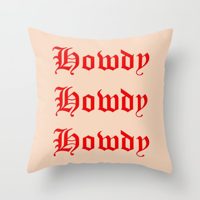 Old English Howdy Red and White Throw Pillow