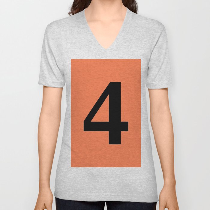 4 (BLACK & CORAL NUMBERS) V Neck T Shirt