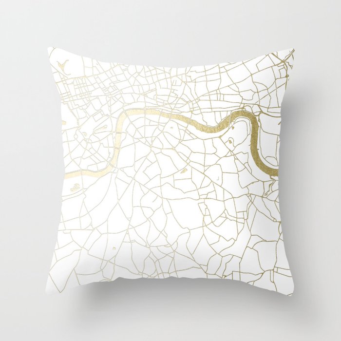 White on Yellow Gold London Street Map Throw Pillow