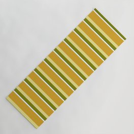 [ Thumbnail: Eye-catching Green, Tan, Goldenrod, White, and Dark Green Colored Lined/Striped Pattern Yoga Mat ]
