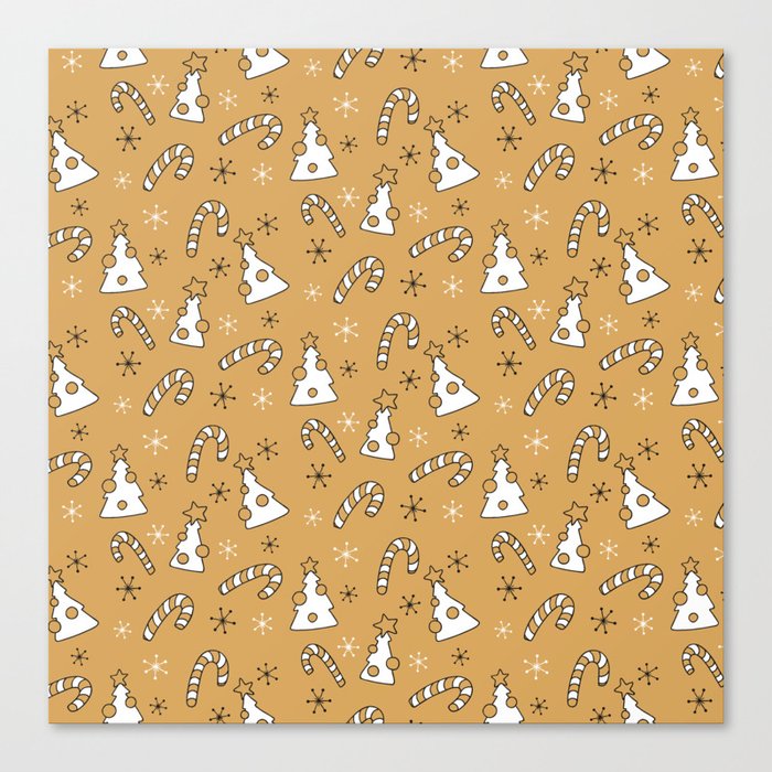 Christmas Pattern Yellow Retro Tree Candy Canvas Print