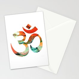 Red And Green Meditation Symbol Art - Om 18- Sharon Cummings Stationery Card