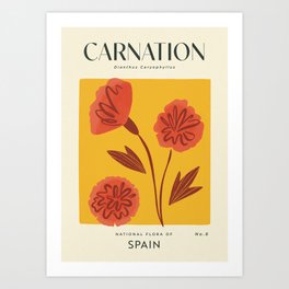 Carnation of Spain | Matisse-Style Vintage Floral Print | Red & Yellow Art Print