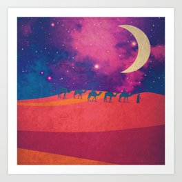 A convoy of camels at night 3 Art Print