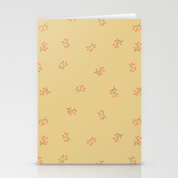 Branches With Red Berries Seamless Pattern on Beige Background Stationery Cards
