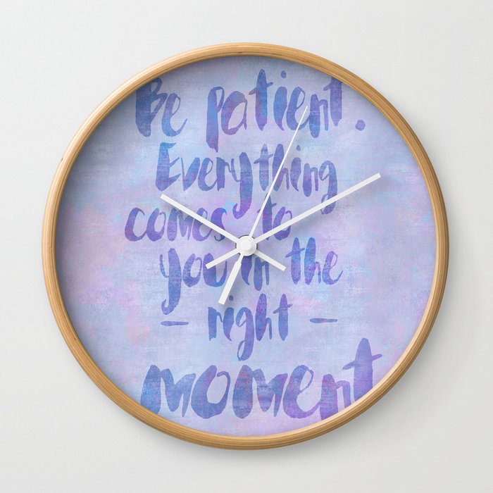 Be patient pastel colored watercolor typography Wall Clock