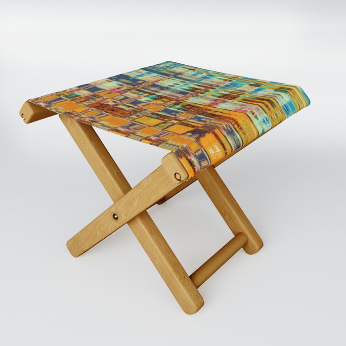 Distorted Orange And Blue Abstraction Folding Stool