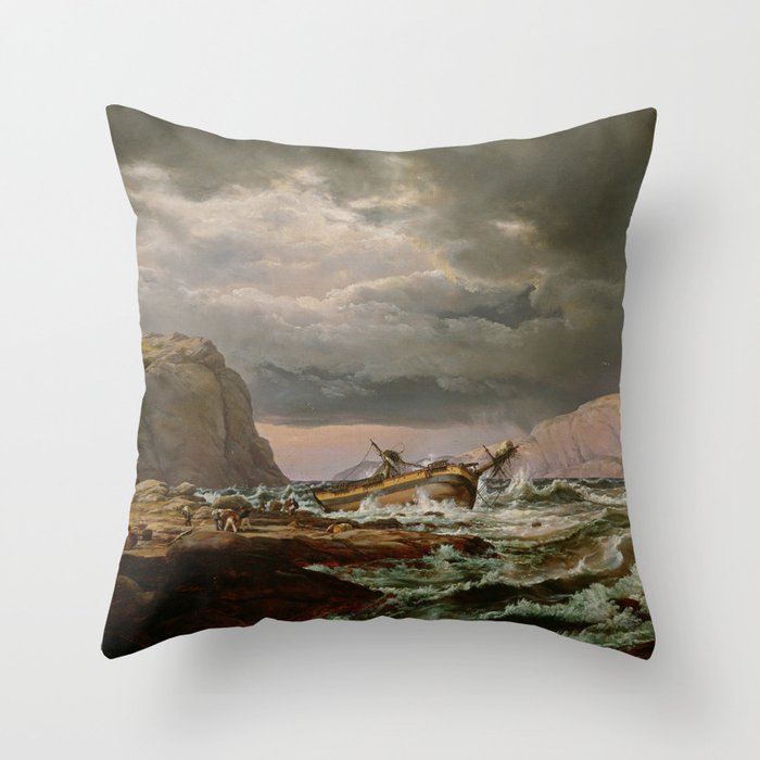 Shipwreck on the Norwegian Coast, Johan Christian Dahl Throw Pillow