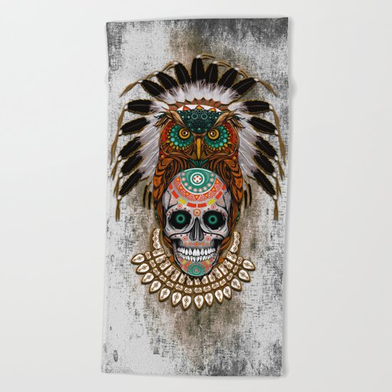 indian native Owl sugar Skull iPhone 4 4s 5 5c 6 7, ipod, ipad, pillow case Beach Towel