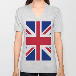 red white and blue trendy london fashion UK flag union jack V Neck T Shirt