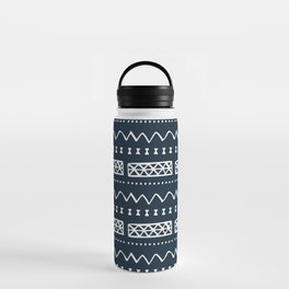 Zesty Zig Zag Bow Dark Blue and White Mud Cloth Pattern Water Bottle