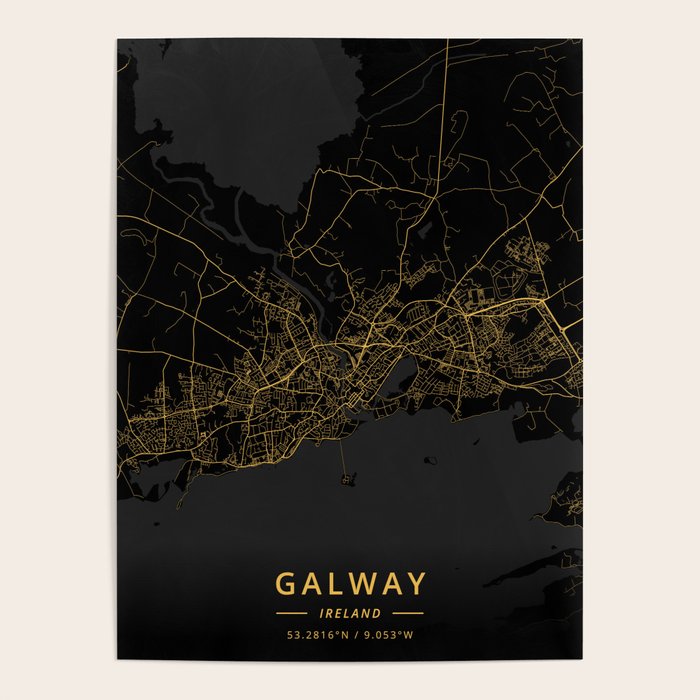 Galway, Ireland Gold Poster by Designer Map Art Society6