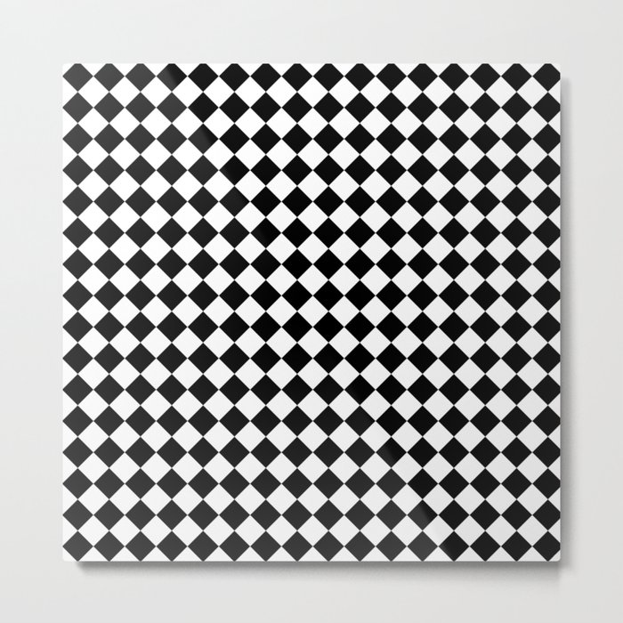 Black and White Large Diamond Checker Board Pattern Metal Print