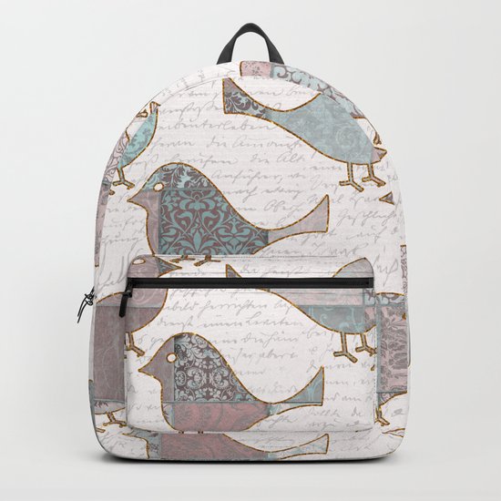 Vintage Patchwork Birds handwriting pastel pattern Backpack