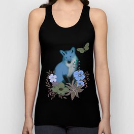 Cute blue fox, butterfly and flowers Tank Top