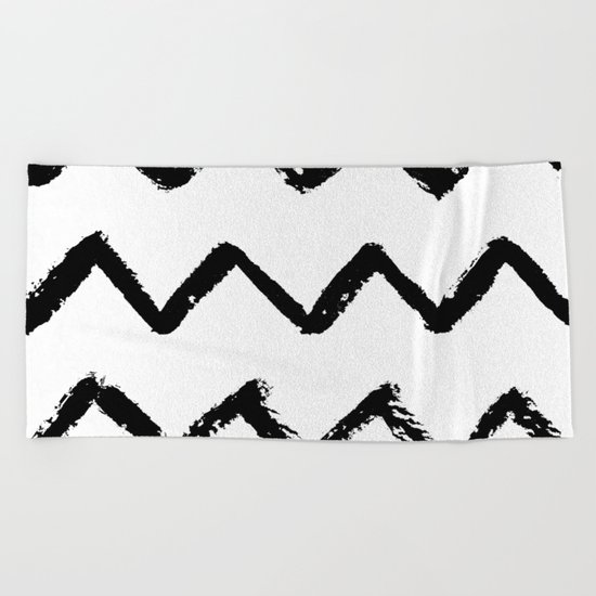 Chevron Stripes Black and White Beach Towel