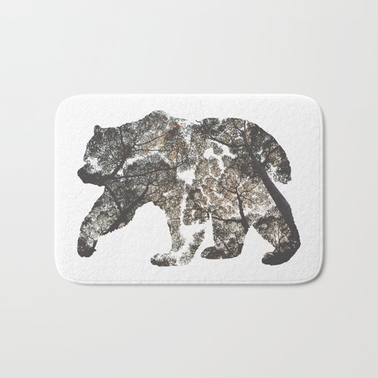 Bear Silhouette With Trees Bath Mat