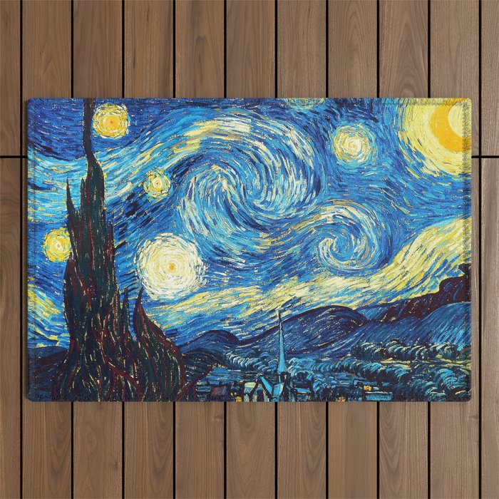 Starry Night Vincent Van Gogh Oil Painting Night Sky Blue Outdoor Rug