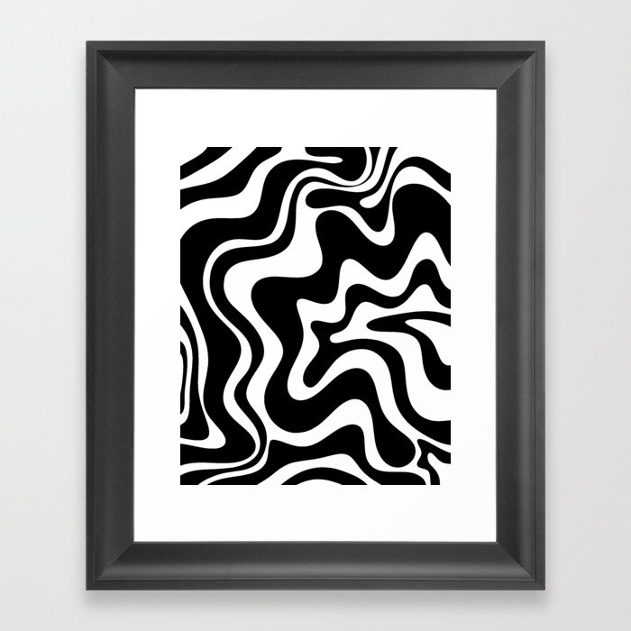 Liquid Swirl Abstract Pattern in Black and White Framed Art Print