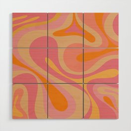 Mod Swirl Retro Abstract 60s 70s Pattern Pink Orange Yellow Beige Wood Wall Art