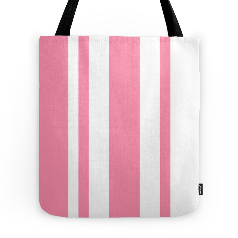 Mixed Vertical Stripes - White and Flamingo Pink Tote Bag by stripesshop