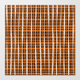 Retro Watercolor Plaid Painted Stripe Pattern in 70s Brown and Orange Canvas Print