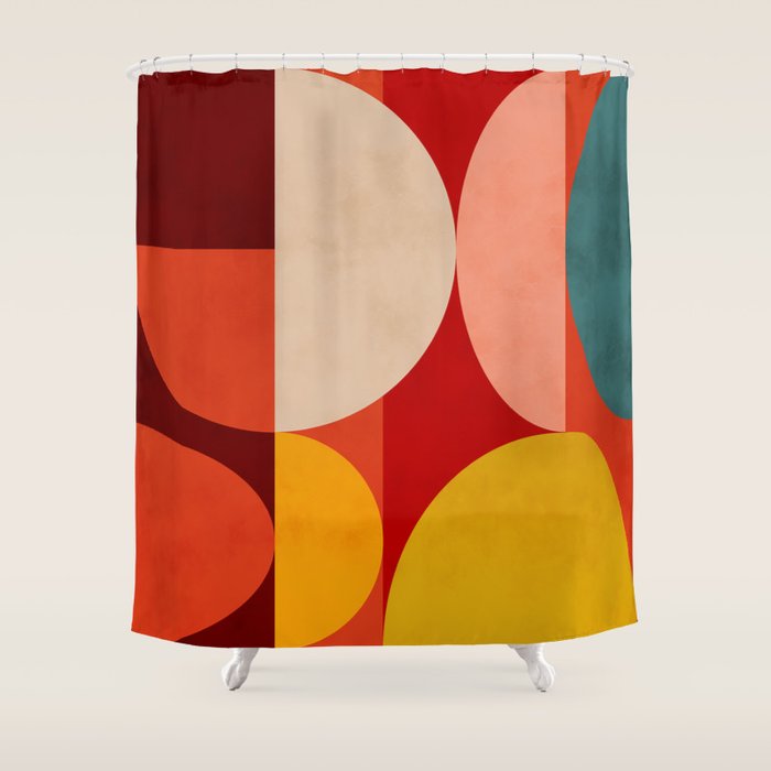 shapes of red mid century art Shower Curtain by Ana Rut Bre Fine Art