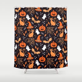 Halloween party illustrations orange, black Shower Curtain