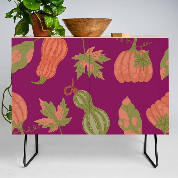 Green and Orange Pumpkin Texture. Colorful Seamless Pattern Credenza