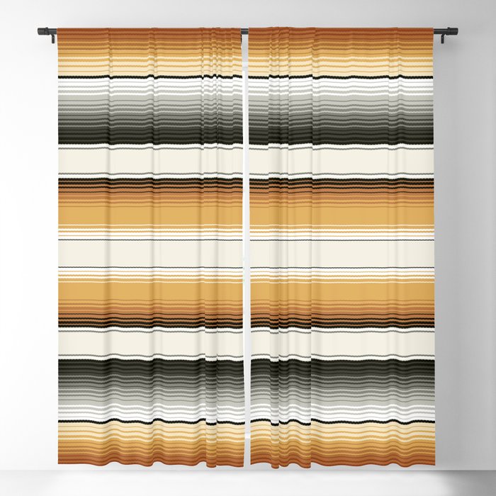 Navajo White, Gray, Black and Amber Brown Southwest Serape Blanket Stripes Blackout Curtain