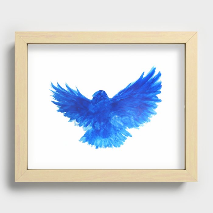 Blue Raven Flying with Open Wings Recessed Framed Print