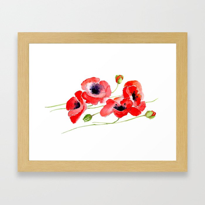 4 Red Poppies Framed Art Print