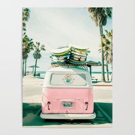 combi van surf art pink Poster