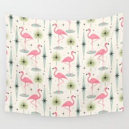 Atomic Flamingo Oasis - Larger Scale ©studioxtine Wall Tapestry