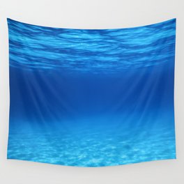 Underwater Blue Ocean, Sandy sea bottom Underwater background Wall Tapestry