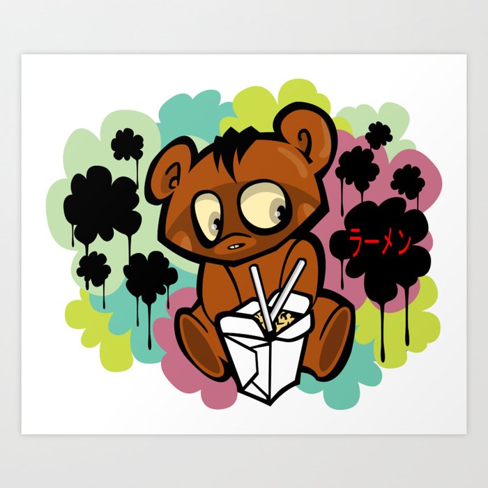 Cartoon Ramen Bear Art Print