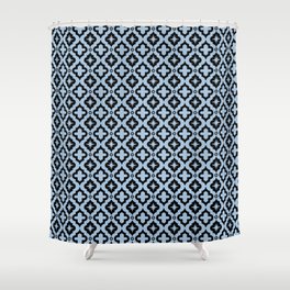 Pale Blue and Black Ornamental Arabic Pattern Shower Curtain