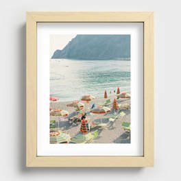 Monterosso al Mare, Cinque Terre | Beach with umbrellas | Travel Photography Print Recessed Framed Print