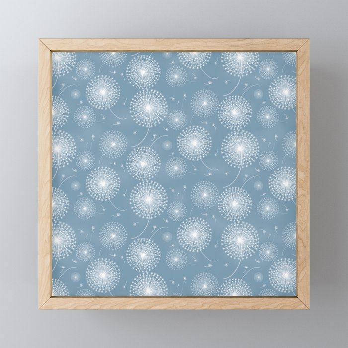 Serene Floating Dandelions in Light Blue Framed Mini Art Print