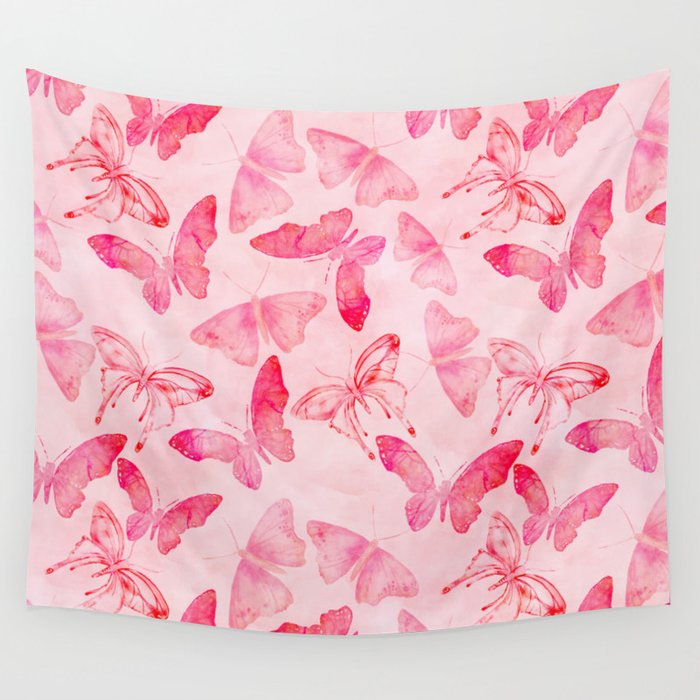 Pink pastel Butterflies allover pattern Wall Tapestry