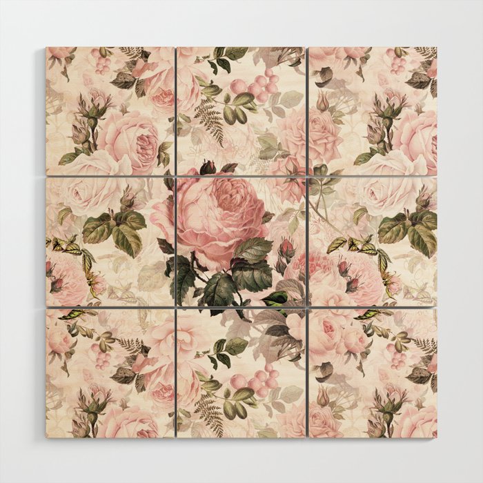 Vintage & Shabby Chic - Sepia Pink Roses  Wood Wall Art