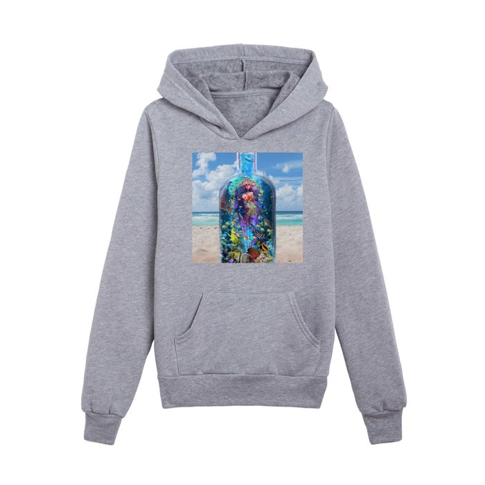 Mermaid in a Bottle on a Beach Kids Pullover Hoodie